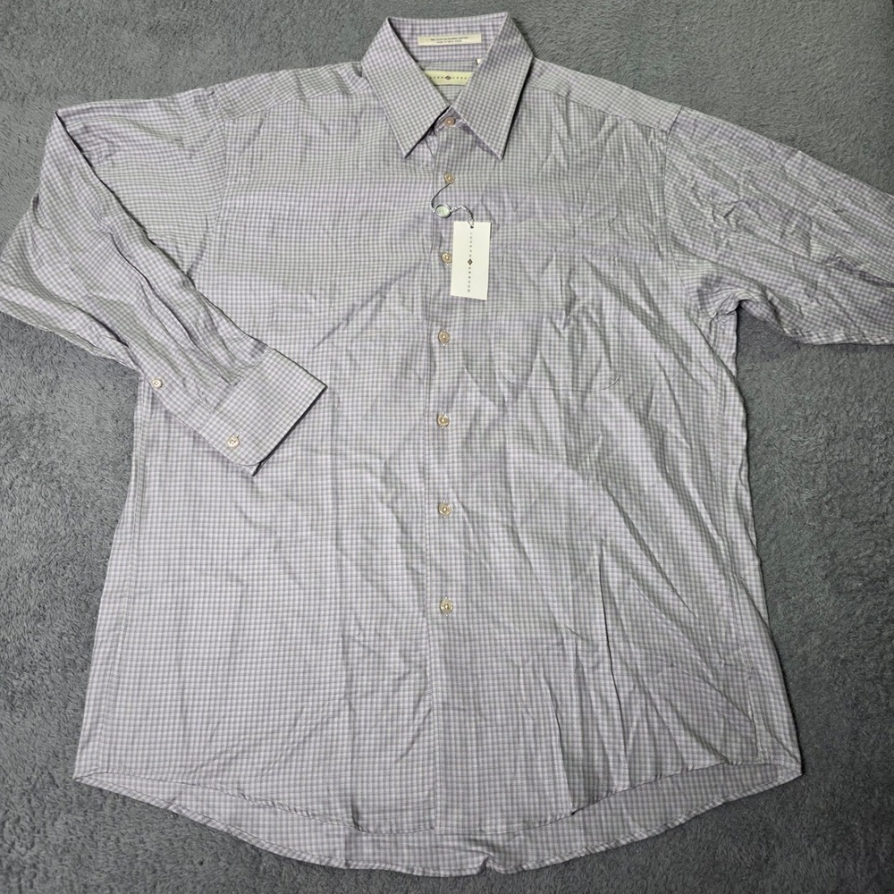 Joseph Abboud Mens 16 32/33 Dress Shirt Purple White Check Cotton J14001 VTG